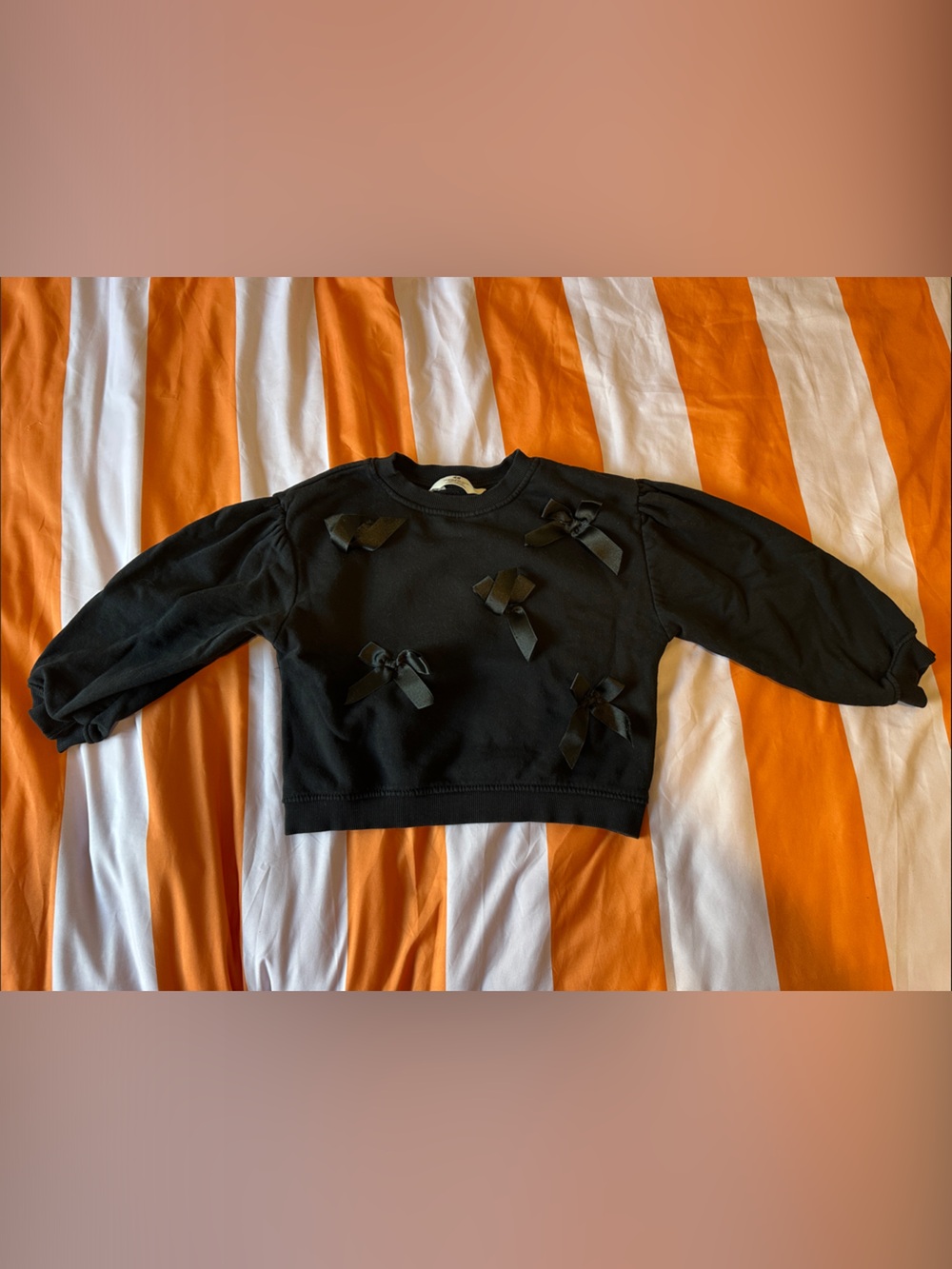 H&M Black Puff Sleeve Sweatshirt with Satin Bows